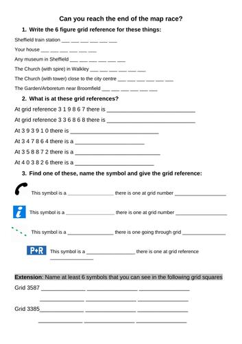 OS-map question race (*Sheffield OS map needed)