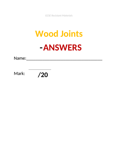 GCSE Resistant Materials ����Vlogt - Wood Joints (incl answers doc)