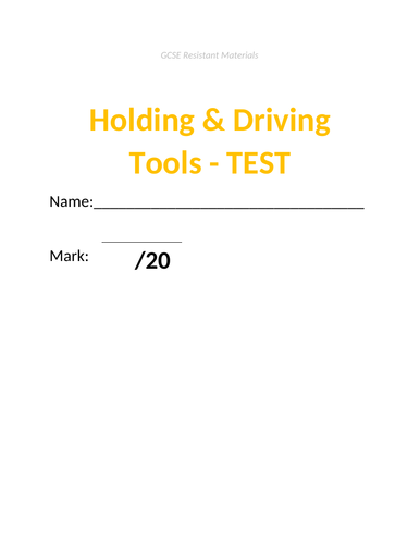 GCSE Resistant Materials ����Vlogt - Holding & Driving Tools (incl answers doc)