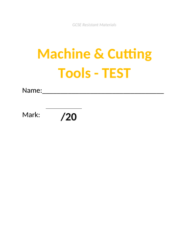 GCSE Resistant Materials ����Vlogt - Machine & Cutting Tools (incl answers doc)