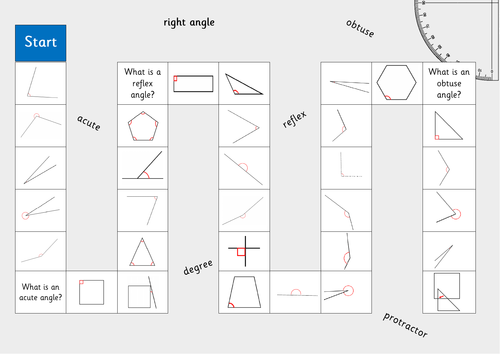 Angles geometry ks2 Year 3/4 game board. I can identify acute and obtuse angles.