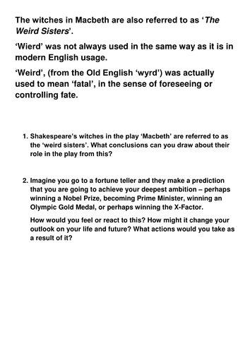 Macbeth Shakespeare- Complete scheme of work- KS3. | Teaching Resources