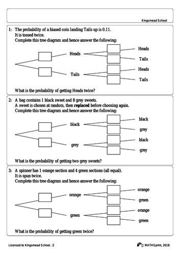 Tree diagram worksheet | Teaching Resources