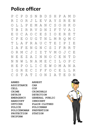 Police officer Word Search | Teaching Resources