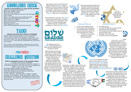 Judaism: Jewish Beliefs about War and Peace - Task Mat | Teaching Resources