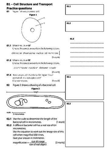 2018 Aqa Gcse Biology Unit 1 B1 Cell Structure And Transport Exam Questions Teaching Resources 8381
