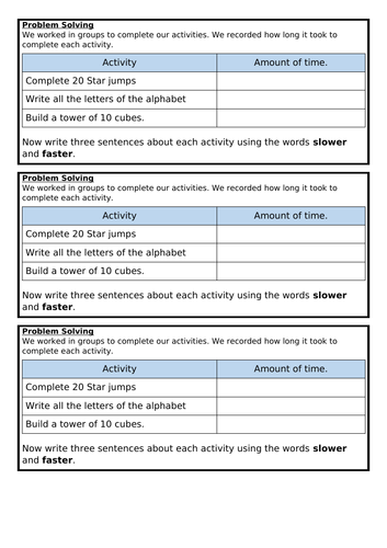 Compaing times, Summer block 6, year 1