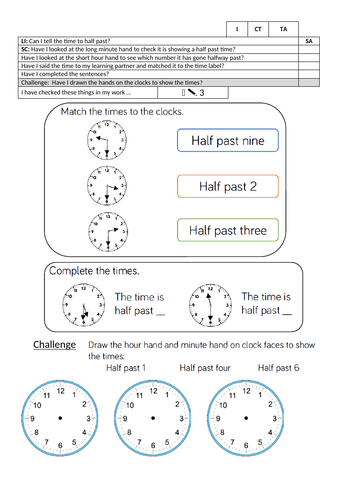 Y1 maths mastery planning and resources for White Rose Maths Summer Block 6 Time Week 2