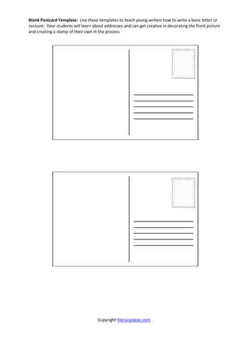 Free Printable Postcard Template Teaching Resources