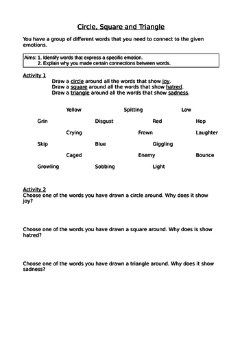 2x Language Analysis Worksheet Tasks Word Association and Explanation