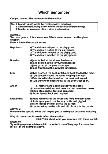 2x Which Sentence Worksheet Language Analysis GCSE Homework