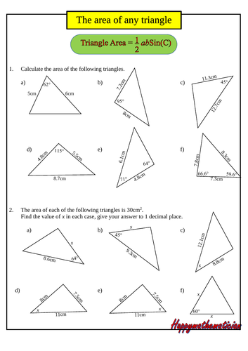 The Area Of Any Triangle with answers | Teaching Resources