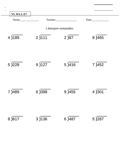 division word problems for grade 5 worksheets teaching resources