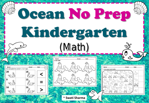 Ocean No Prep Kindergarten Math Worksheet Packet | Teaching Resources