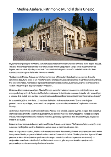 Spanish A Level - Cultural Heritage (el patrimonio cultural): Medina Azahara