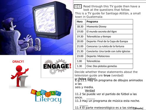 TV shows / TV program - Spanish- AQA  GCSE Reading (Sec. A- T/F) differentiated