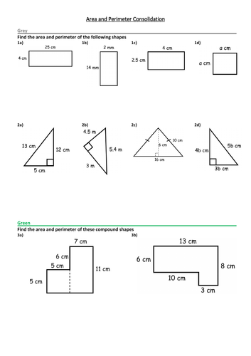 area and perimeter of 2d shapes consolidation teaching resources