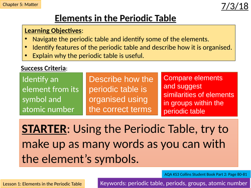 NEW AQA KS3 - Matter - Lesson 1: Periodic Table