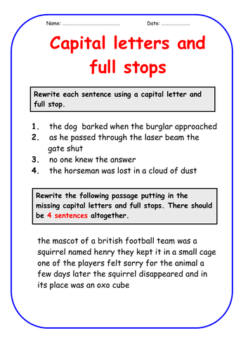 Introducing Capital Letters And Full Stops