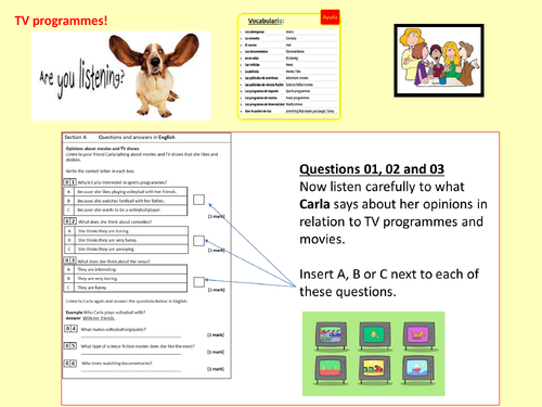 Opinions on TV programmes - Spanish- AQA GCSE Listening  (Sec. A- multiple choice / 1 detail asnwer)