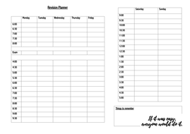 exam weekly revision planner for school teaching resources