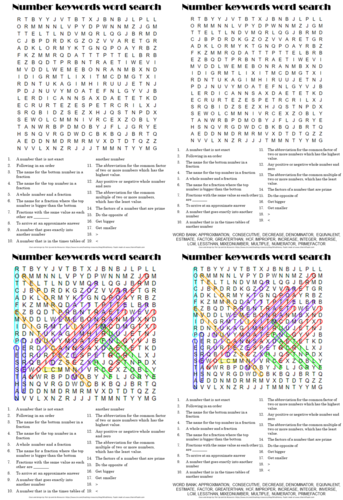 Number key words - maths word search and crossword | Teaching Resources