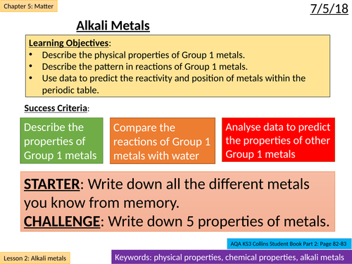 NEW AQA KS3 - Matter - Lesson 2: Group 1 Metals