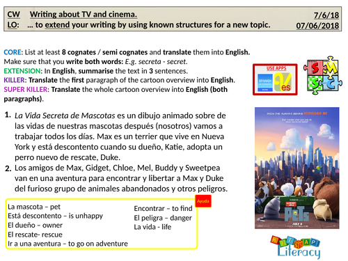 Writing: TV and cinema (opinions) - Spanish - AQA KS3/KS4 GCSE (Speaking / Writing)