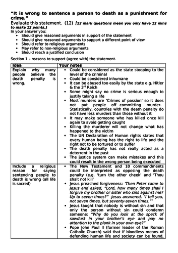 Year 9 Crime and Punishment Essay in Edexcel GCSE 12 mark format