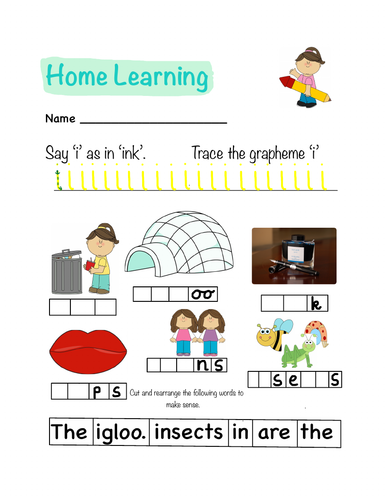 Phonics Letters and Sounds Homework Sheet (i)