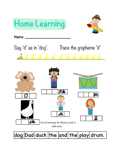 Phonics Letters and Sounds Homework Sheet (d)