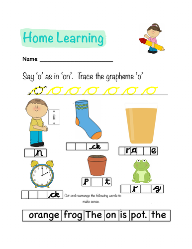 Phonics Letters and Sounds Homework Sheet (o)