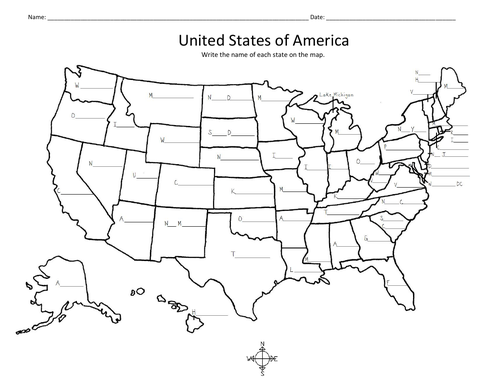 United States Of America Map With States Names United States Of America Map - Write The Name Of Each State On The Map |  Teaching Resources