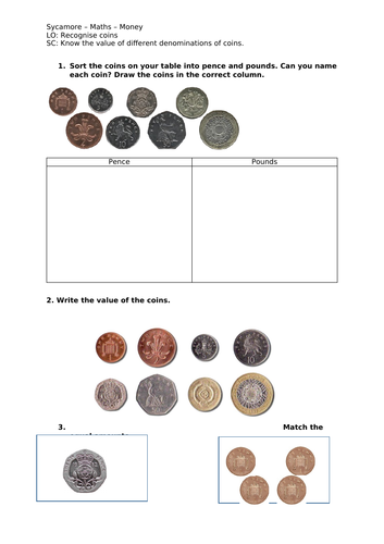 money worksheets for ks1 teaching resources