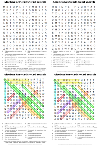 Algebra key words - maths word search and crossword | Teaching Resources