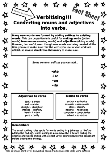 Converting Nouns And Adjectives Into Verbs Teaching Resources