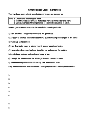 2 Chronological Order Worksheets Tasks English Structure GCSE