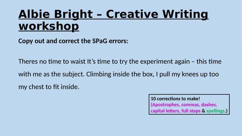 The Many Worlds of Albie Bright - Creative writing workshop. | Teaching ...