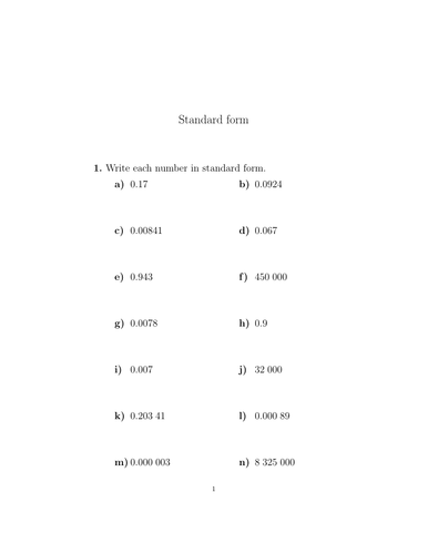 standard form homework tes