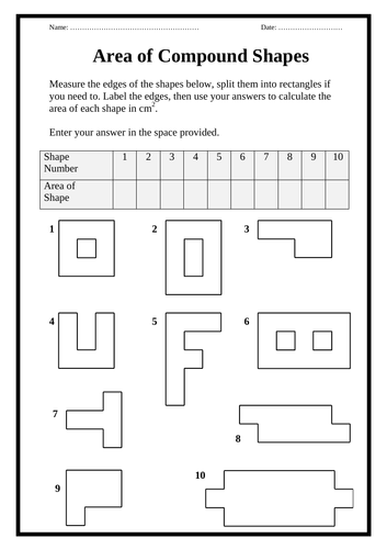 Area of Compound Shapes - Worksheet