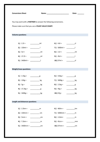 Convert Measurements - Worksheet & Word Problems