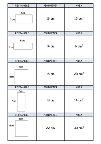 Area and Perimeter - Match Up Activity