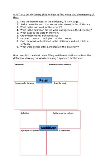 Dictionary detective worksheet | Teaching Resources