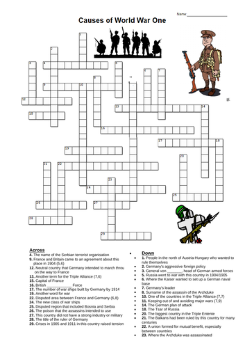 causes-of-world-war-one-crossword-teaching-resources