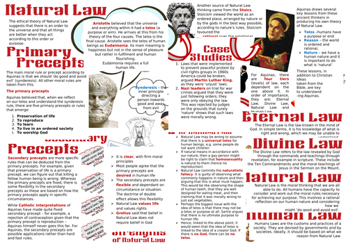 OCR Religion and Ethics: Natural Law Learning Mat Revision | Teaching ...