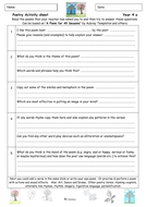 Year 4 Poetry comprehension differentiated resource sheets Primary Key