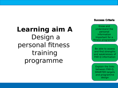 BTEC Sport Unit 5 Personal Information for Training Programme Design