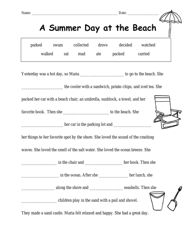 Cloze Activity Verbs Past-Tense | Teaching Resources