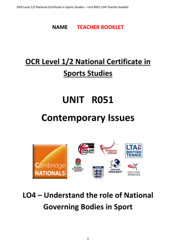 OCR national Certificate in Sports Studies R051 L04 Teacher booklet