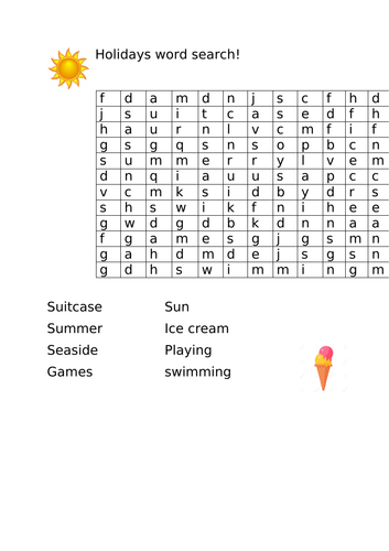 End of term holiday themed wordsearch